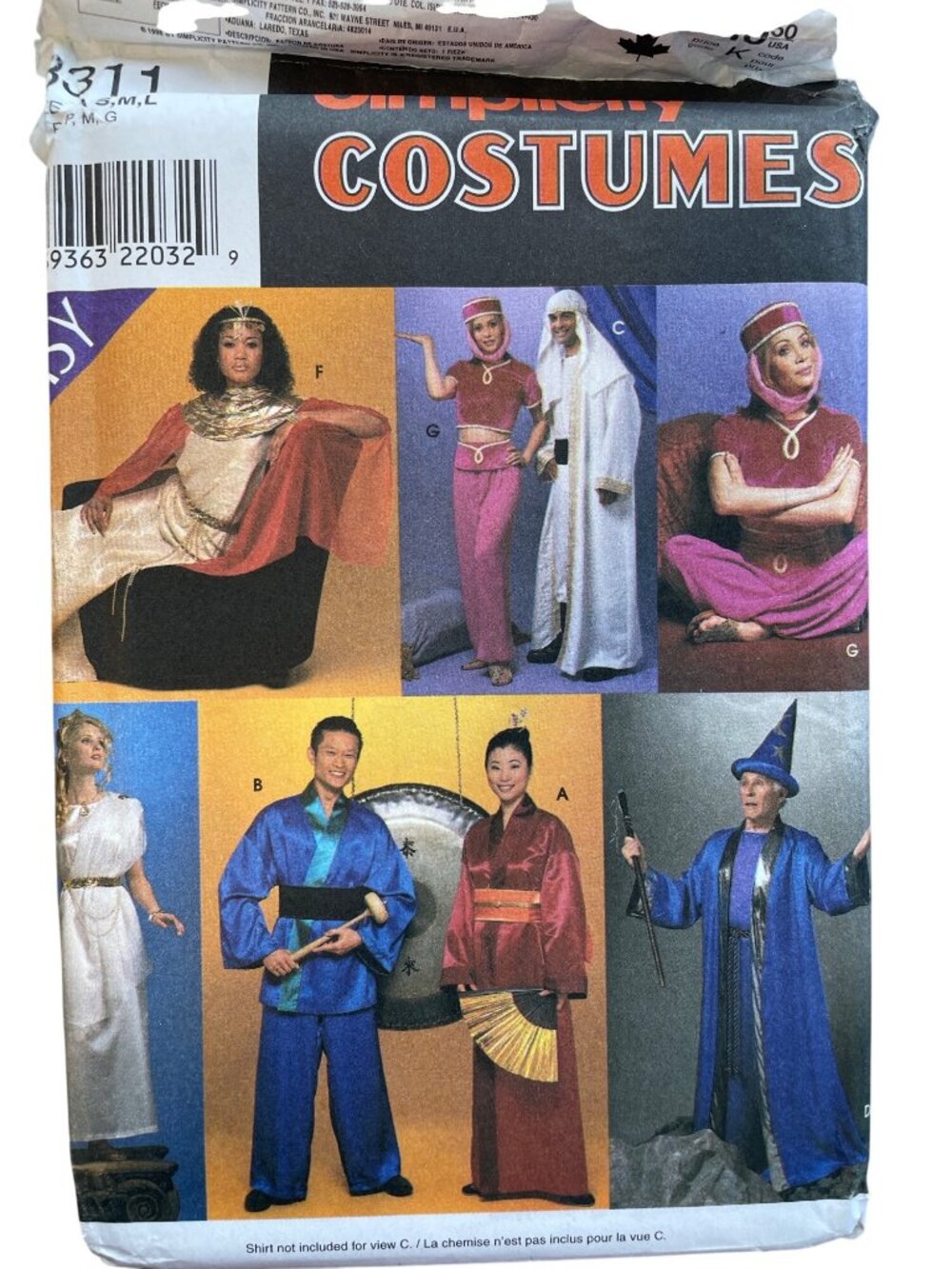 90s Simplicity 8311 Adults Costume Pattern Size S-L Genie Ninja Cleopatra UNCUT